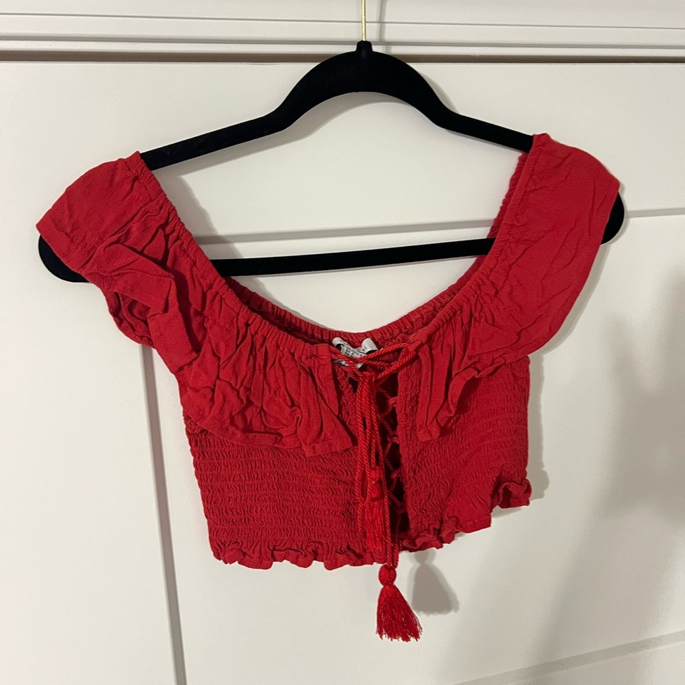Red Lace-Up Crop Top